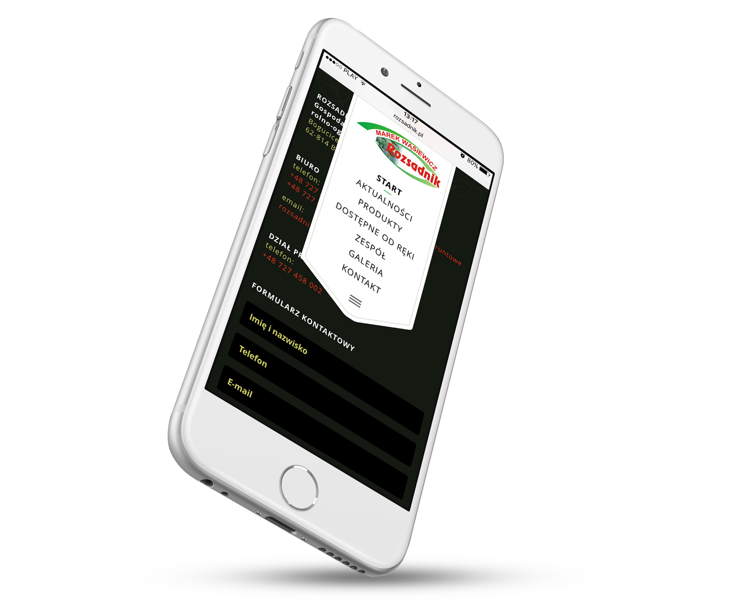 Strona internetowa - menu w wersji mobilnej